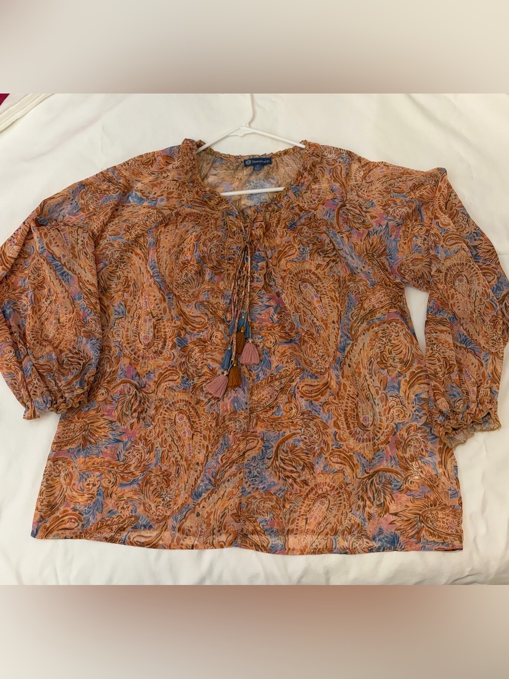 Democracy Sheer Floral Blouse in Light Brown and Blue